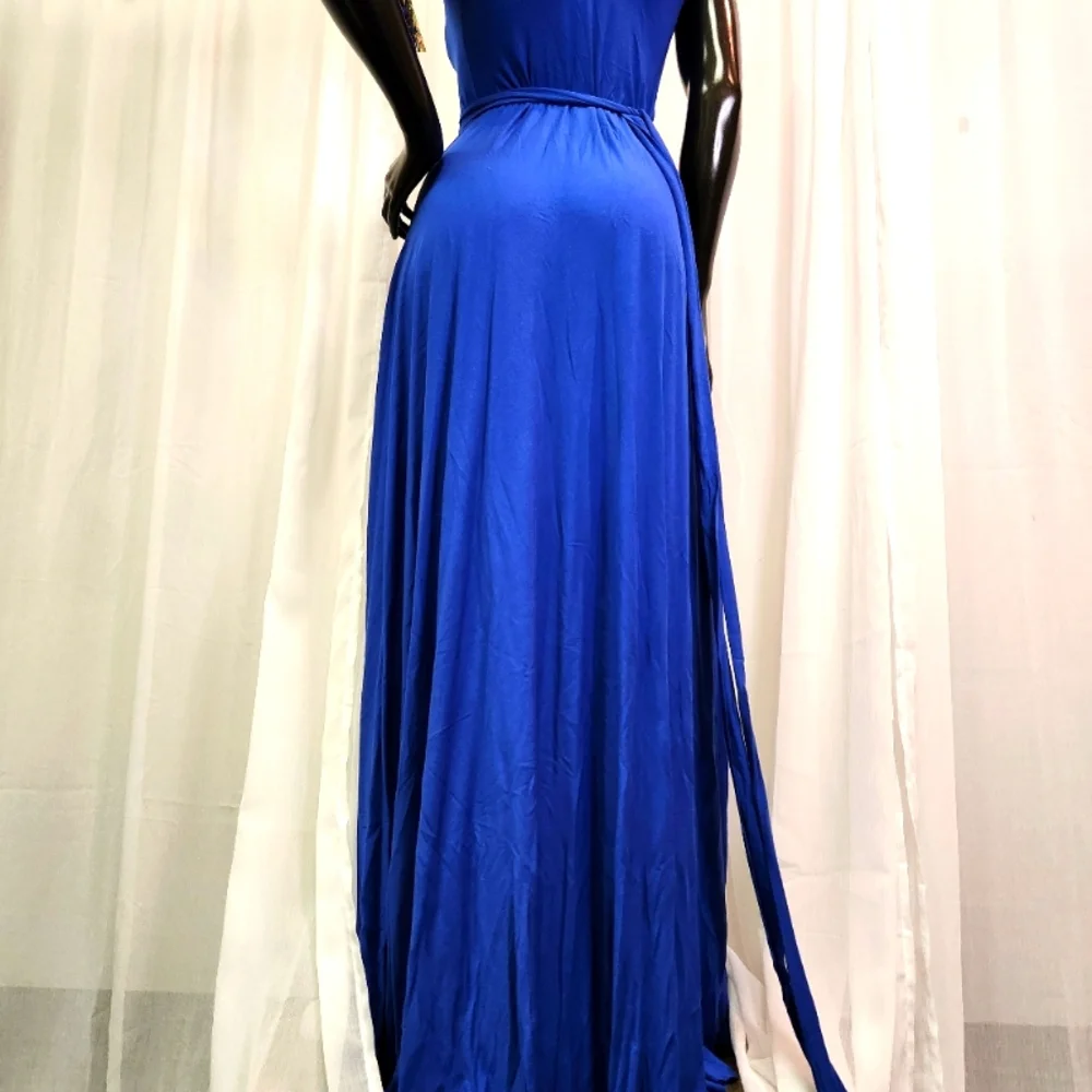 Royal Blue Maxi Wrap Dress-Custom Cut & Sewn - Picture 9 of 16